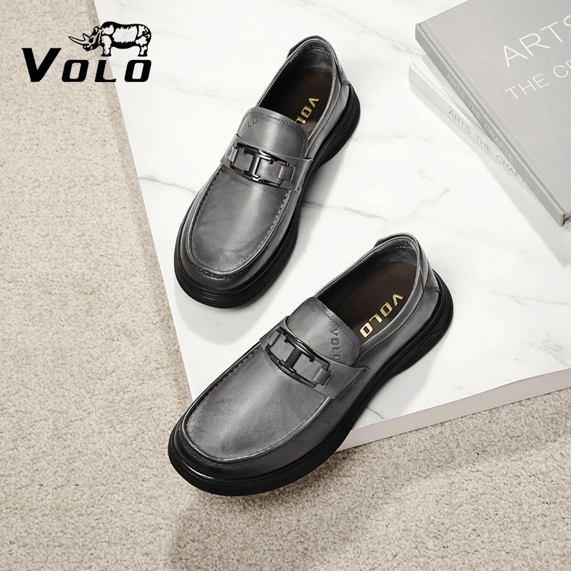 VOLO/犀牛男鞋豆豆鞋真皮透气一脚蹬男皮鞋皮鞋男款男士真皮