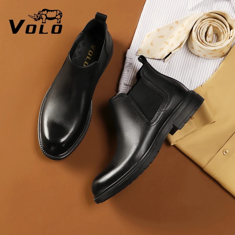 VOLO/犀牛舒适英伦风切尔西靴男士高帮皮靴正装马丁靴真皮短靴