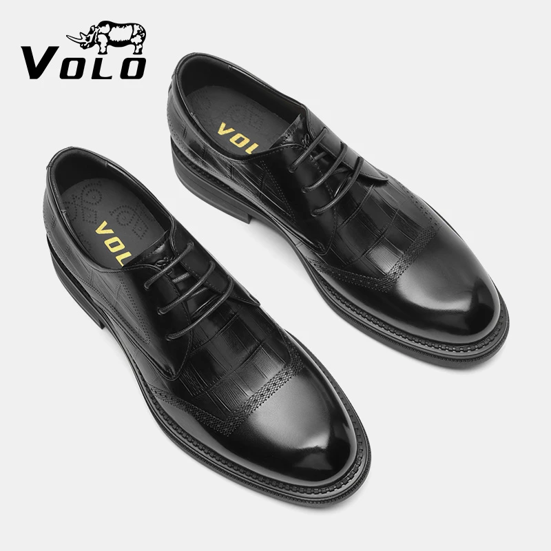 VOLO/犀牛黑色真皮商务皮鞋休闲皮鞋休闲男皮鞋休闲皮鞋新郎男款