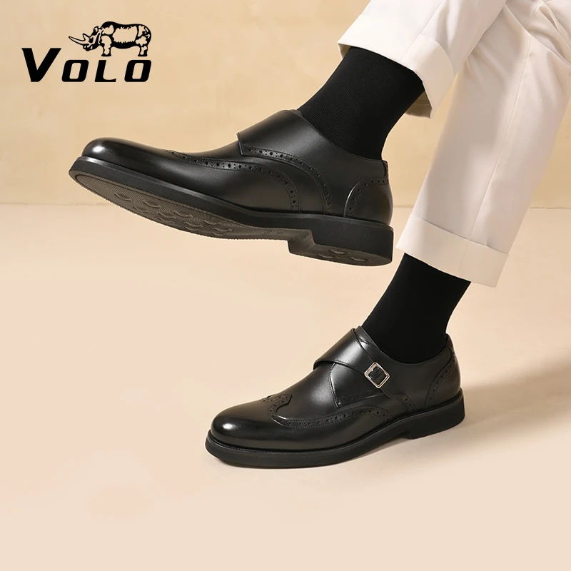 VOLO/犀牛孟克鞋男款男士商务正装皮鞋英伦风春秋透气男鞋真皮