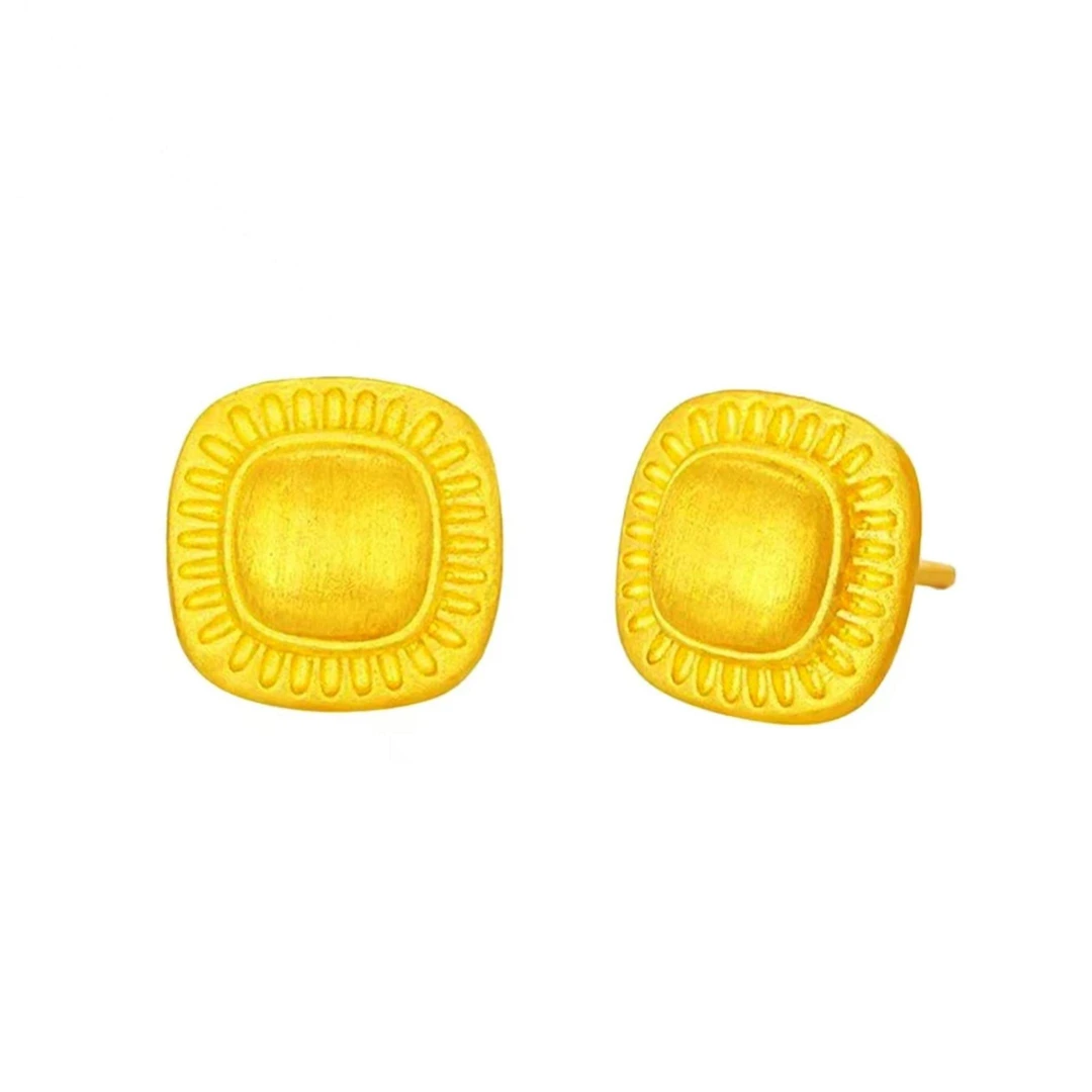 【贞爱福】黄金足金流金岁月复古小面包耳钉亮面送女友妈妈礼物经典