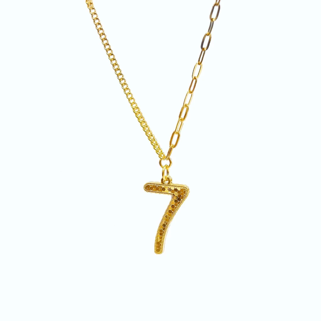 【贞爱福】足金项链幸运数字7项链轻奢小众高级骨感女送女朋友