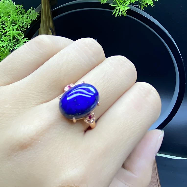 天然青金石戒指 正品阿富汗青金石女戒 收藏级  时尚饰品活圈活口