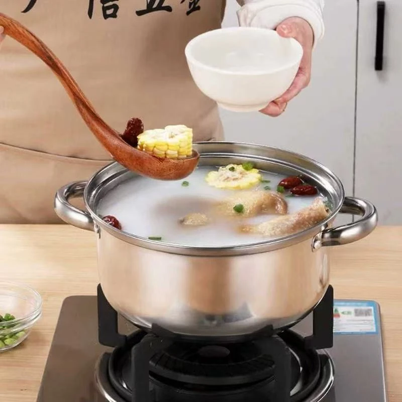 加厚汤锅不锈钢锅具22/24/26cm双耳汤锅复底