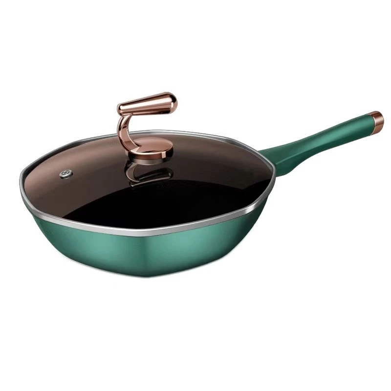 八角不粘锅家用炒菜锅电磁炉煤气通用麦饭石平底锅