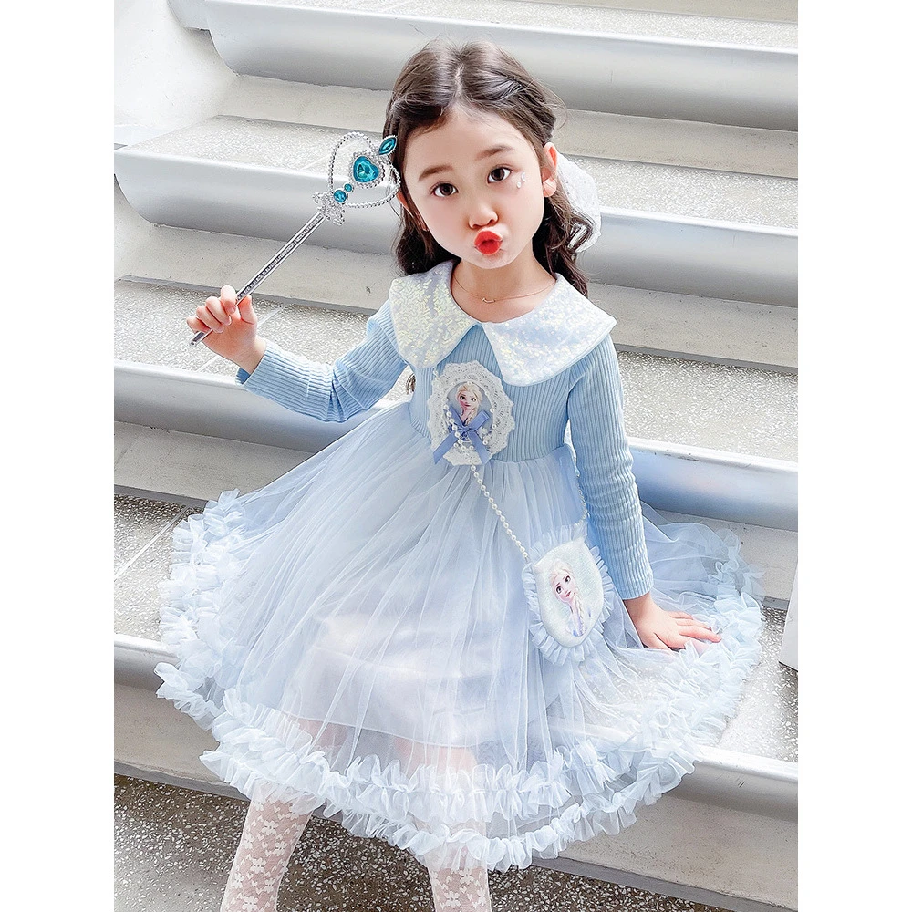 秋装款有领简约生日礼服女童爱莎公主裙女孩气质网红连衣裙6Y136