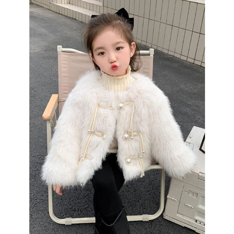 6Y81女童小香风外套冬季新款洋气儿童女宝宝加绒加厚毛毛衣