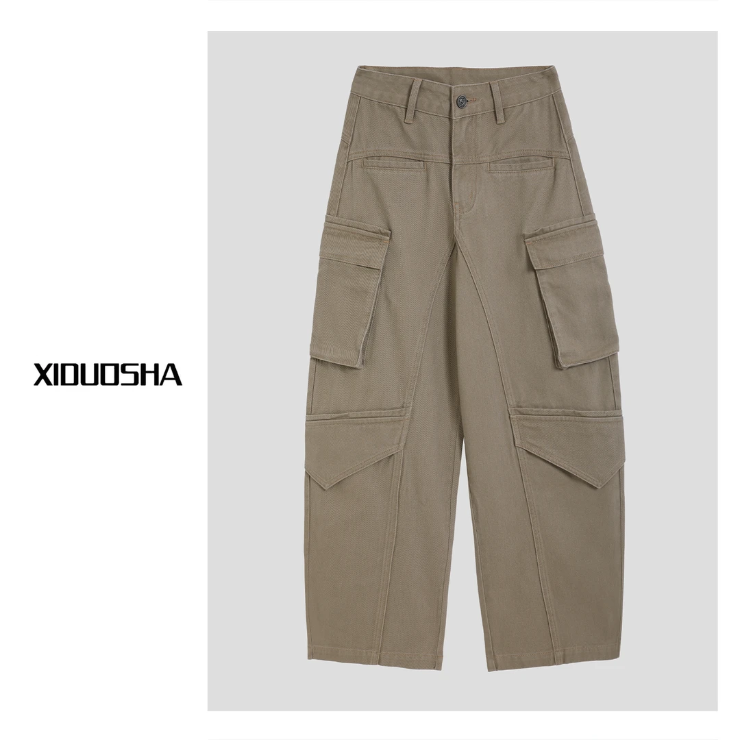 XIDUOSHA/喜朵莎原创设计款美式风工装弯刀裤XDS791