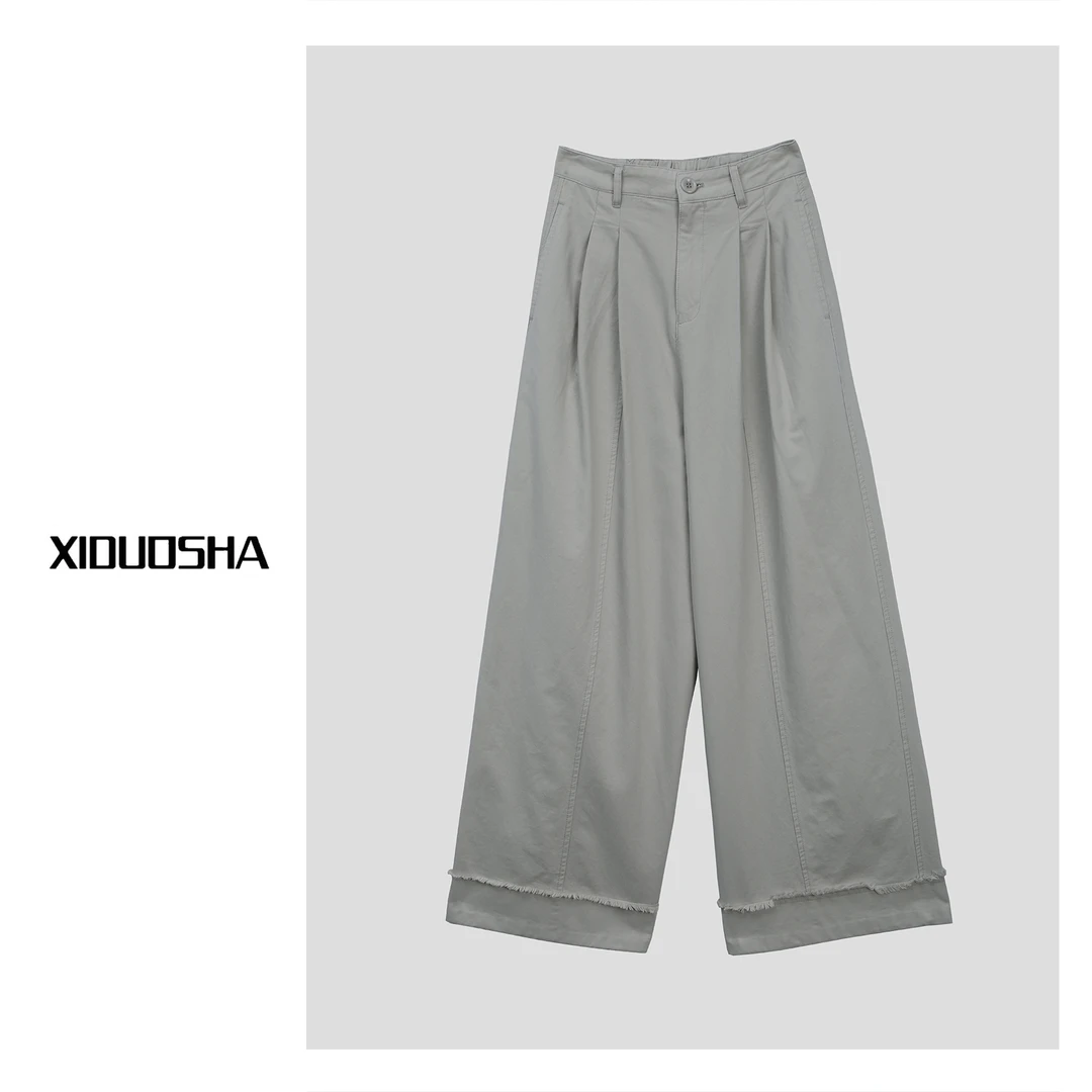 XIDUOSHA/喜朵莎欧货大气时尚褶皱百搭复古显瘦牛仔阔腿裤1321003