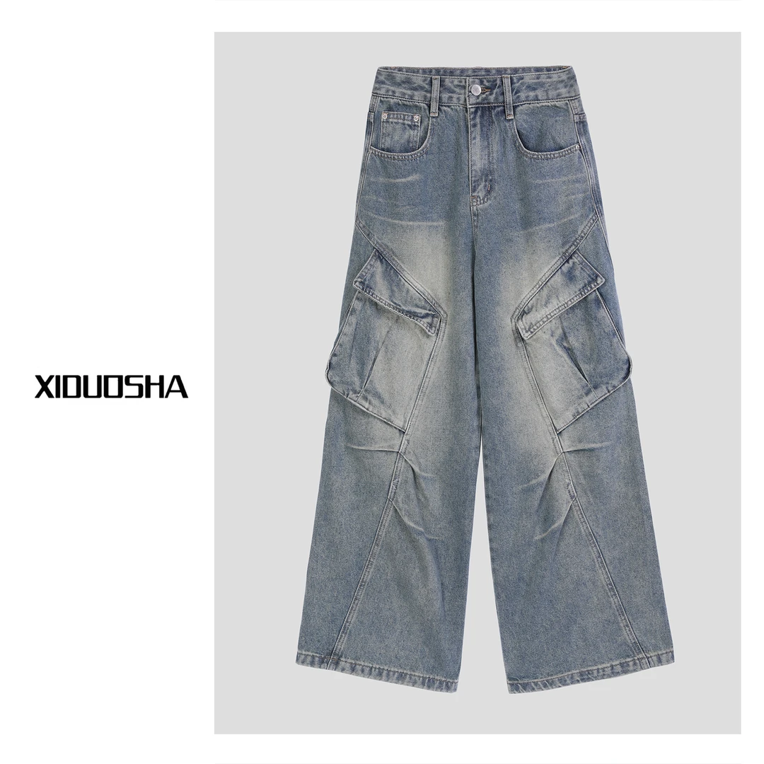 XIDUOSHA/喜朵莎原创设计师款休闲宽松潮流休闲工装牛仔裤XDS502