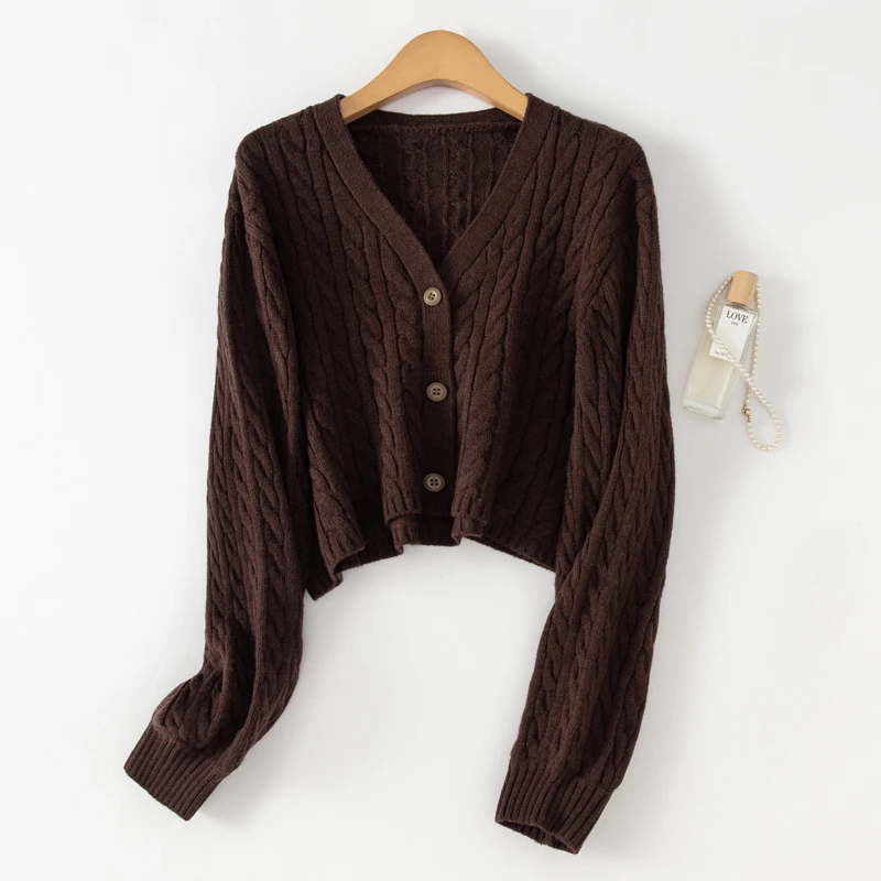 麻花V领羊毛开衫三色可挑