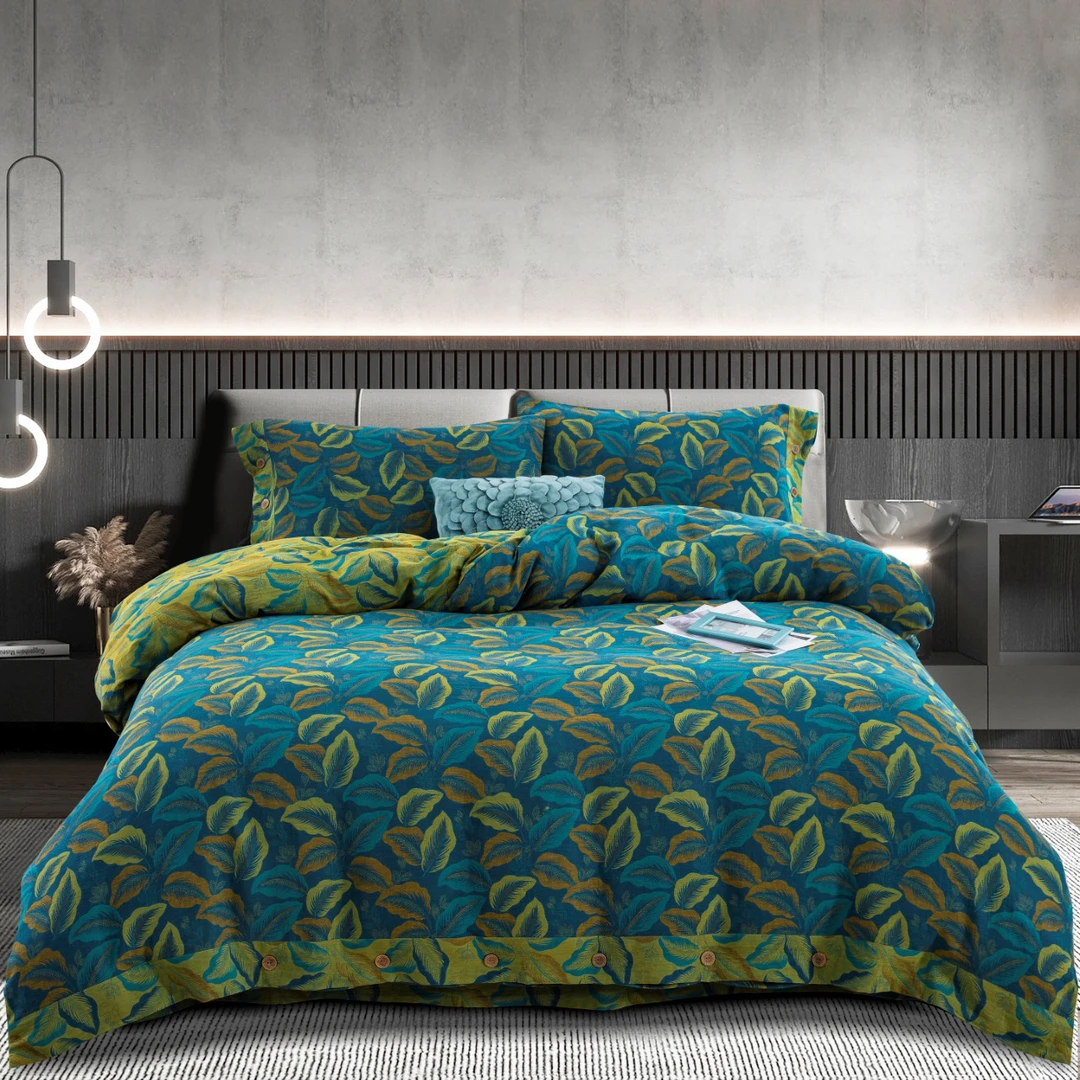 【叶羽柔情】全棉色织提花双层纱床上用品四件套复古轻奢