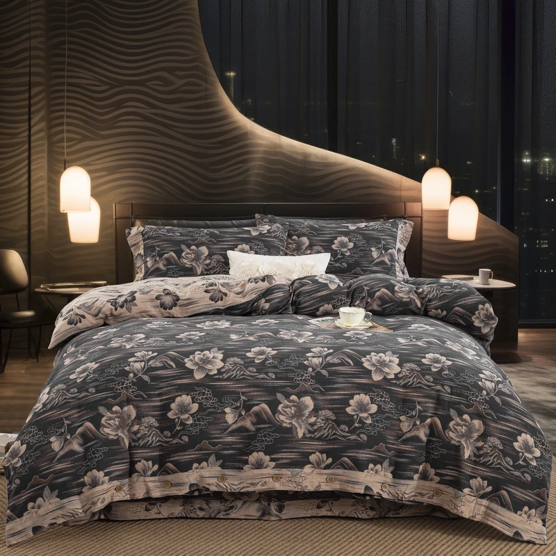 【木兰辞】全棉色织提花双层纱床上用品四件套复古轻奢