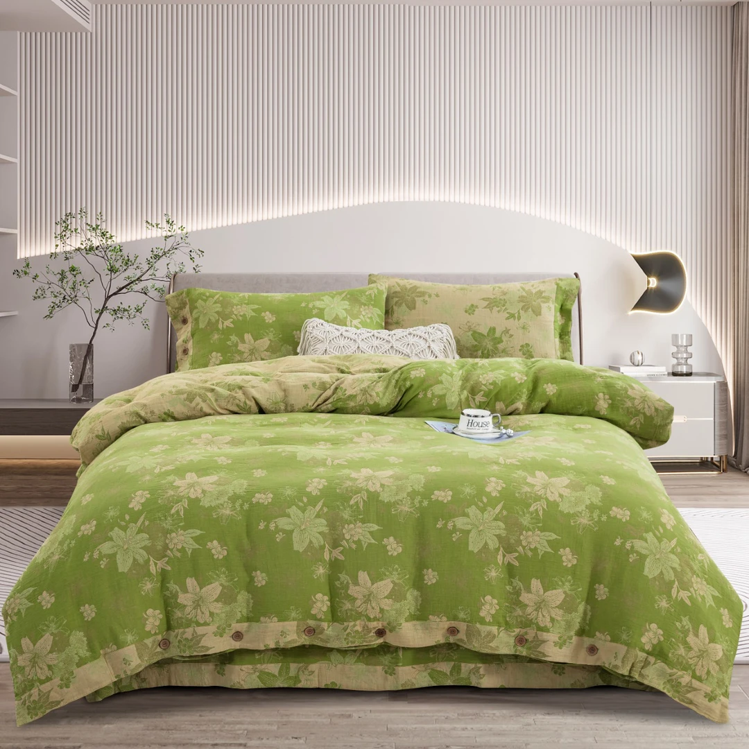 【百合颂-合集】全棉色织提花双层纱床上用品四件套复古轻奢