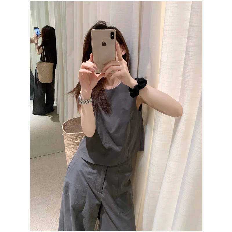 众和梦韩版小众设计新款两件套装短款上衣高腰阔腿裤时尚显瘦气质