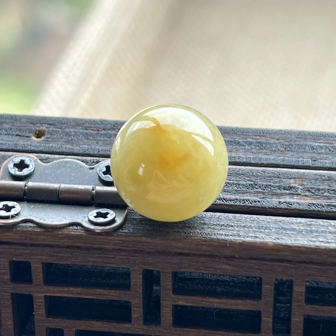 卡13.3天然缅甸翡翠特色黄翡圆珠子多宝手串配珠散珠吊坠鸡油黄