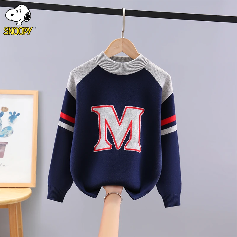 史努比男童毛衣秋冬款2025新款儿童加绒加厚纯棉针织衫洋气中大童