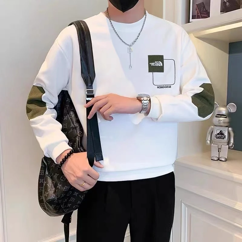 秋冬爆款百搭休闲加绒卫衣男潮牌2024新款男士圆领初秋上衣打底衫