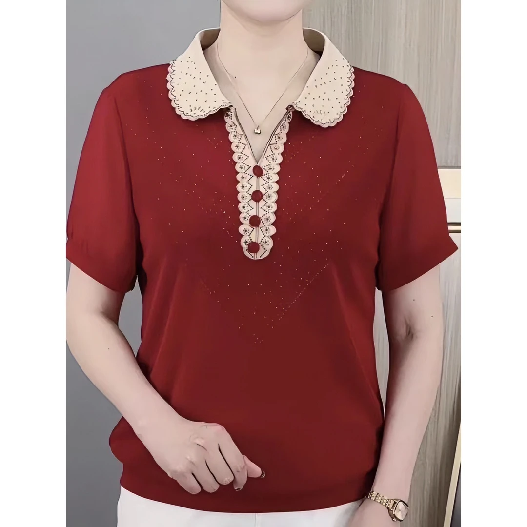 短袖夏季妈妈女装T恤大码妈妈装洋气时尚夏季小衫显瘦遮肚中老年