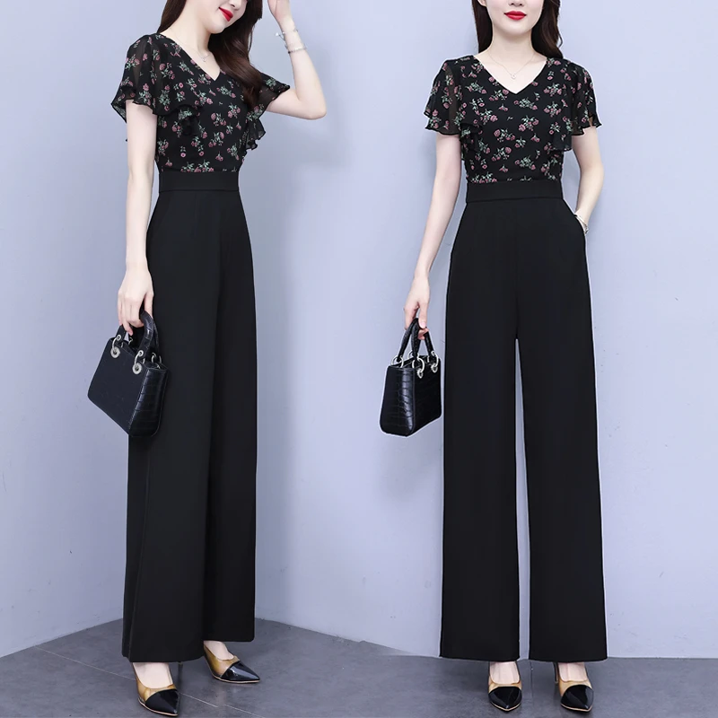 碎花拼接显瘦连体裤女夏季2025新款时尚气质阔腿连衣裤套装连身裤