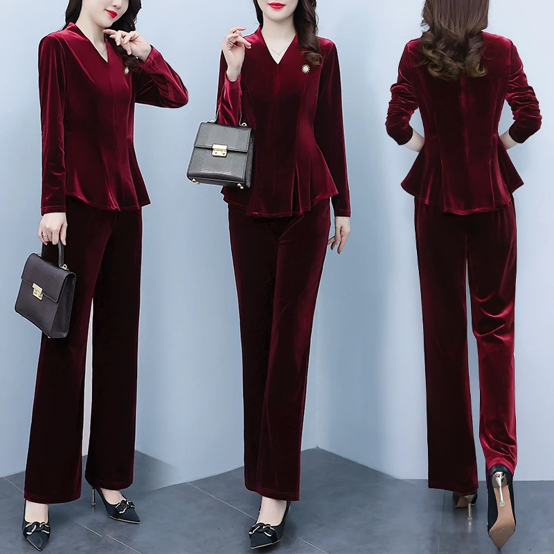 网红金丝绒套装女2024年秋季新款休闲时尚减龄洋气阔腿裤两件套
