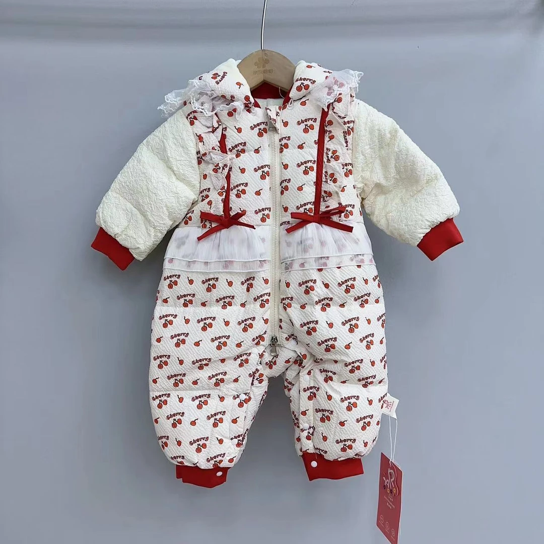 小可爱樱桃羽绒哈衣婴儿羽绒服6558