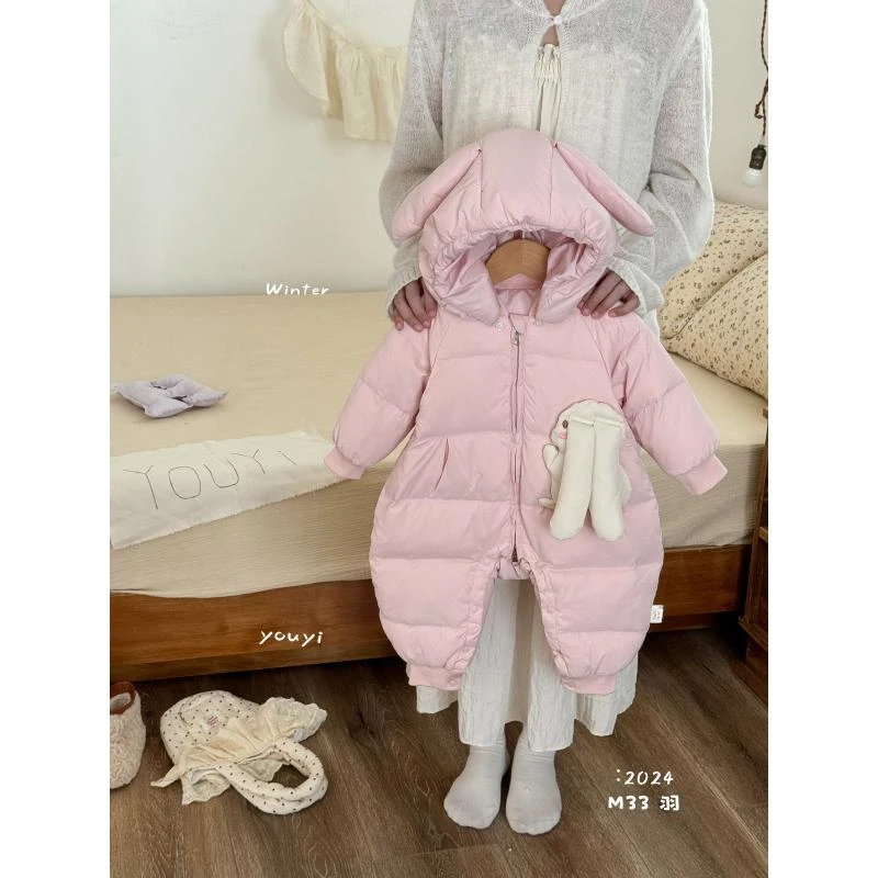 冬季新生儿加厚连体白鸭绒羽绒婴幼儿趴趴兔白鸭绒羽绒服2433