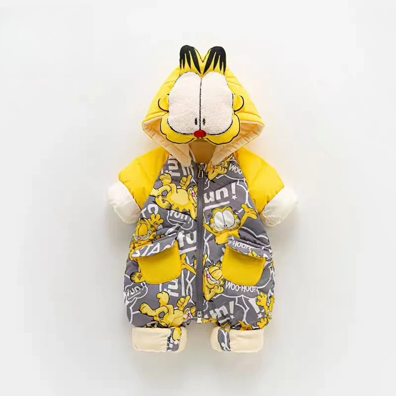 冬季婴儿宝宝连帽保暖婴幼儿卡通加菲猫白鸭绒婴儿羽绒服婴幼儿