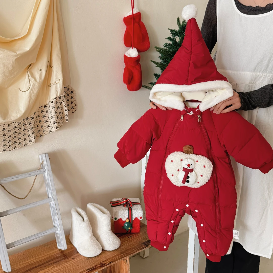 冬季婴儿苹果雪人年服圣诞服满月周岁年服婴儿羽绒服羽绒服8789