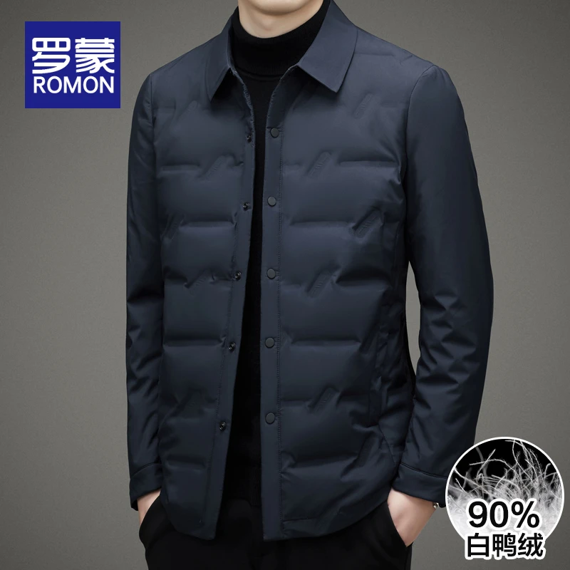 罗蒙男士秋冬轻薄羽绒服男2025新款鸭绒保暖翻领冬季男装外套男款