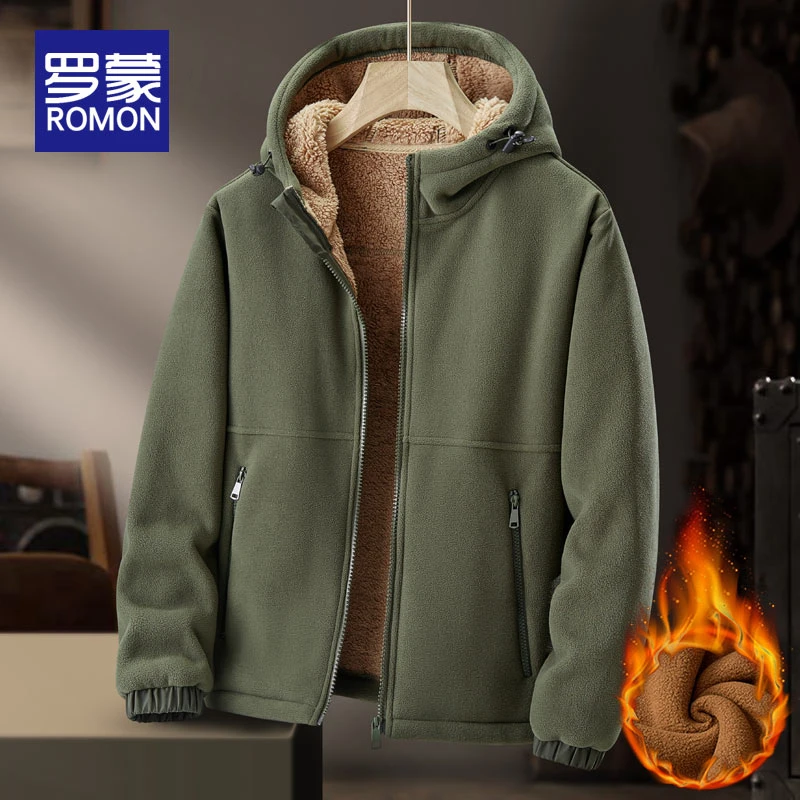 罗蒙加绒加厚开衫卫衣男款2025秋冬季新款男士休闲潮流男装外套男