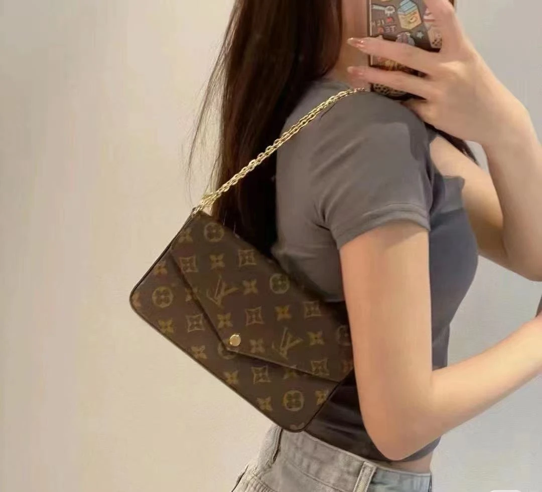 95新 LouisVuitton/路易威登 LV老花三合一链条包单肩包斜挎包