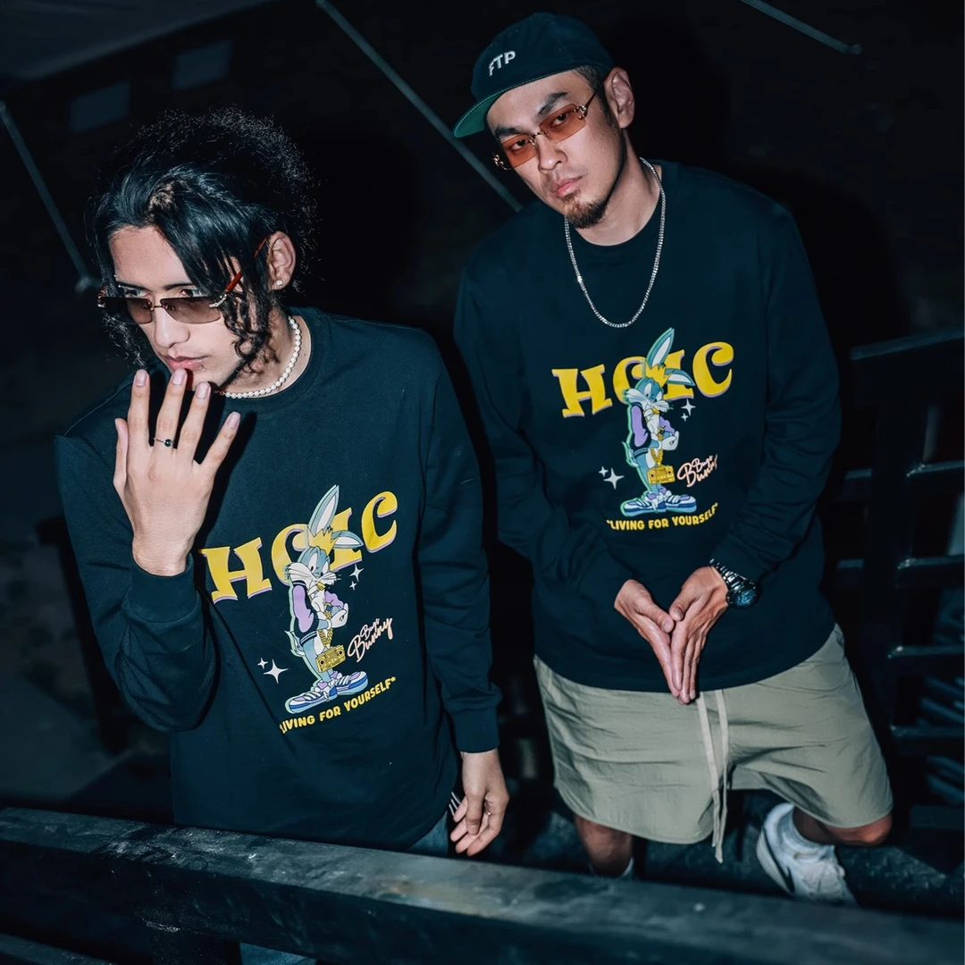 现货HCIC 23AW 兔年限定兔八哥恶搞长袖情侣宽松印花街头漫画tee