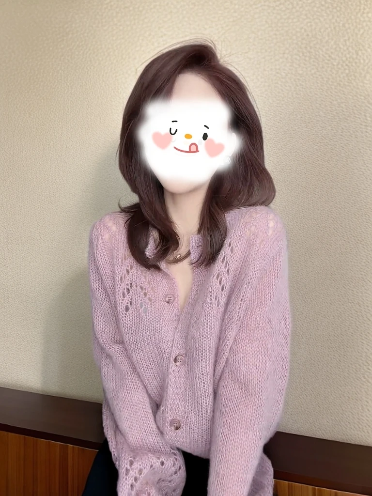 2025春秋新款镂空针织开衫女显瘦减龄长袖毛衣高腰百搭宽松牛仔裤