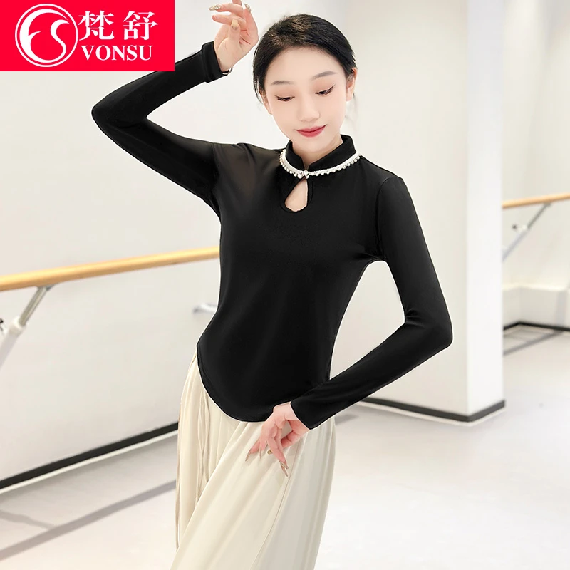 梵舒秋冬新款舞蹈服上衣练功服休闲运动服黑色人棉修身衣服XS3210
