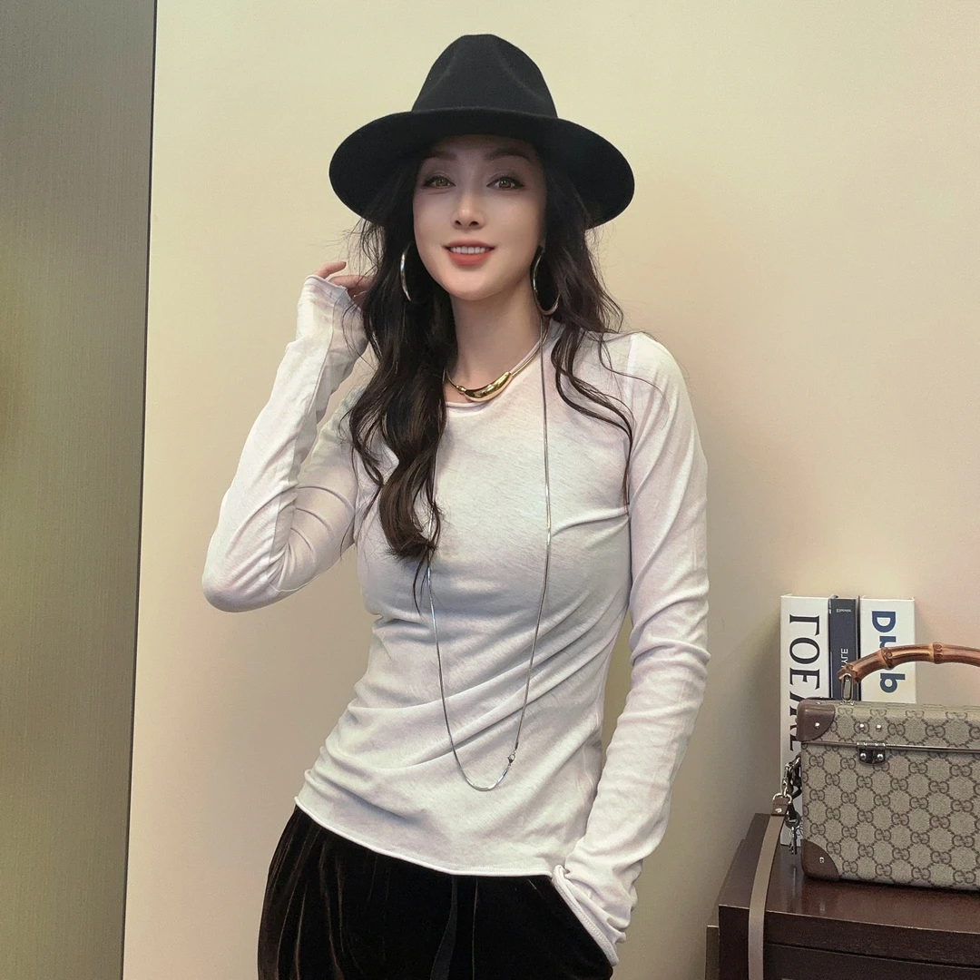 【那服饰】纯色百搭长袖打底T恤