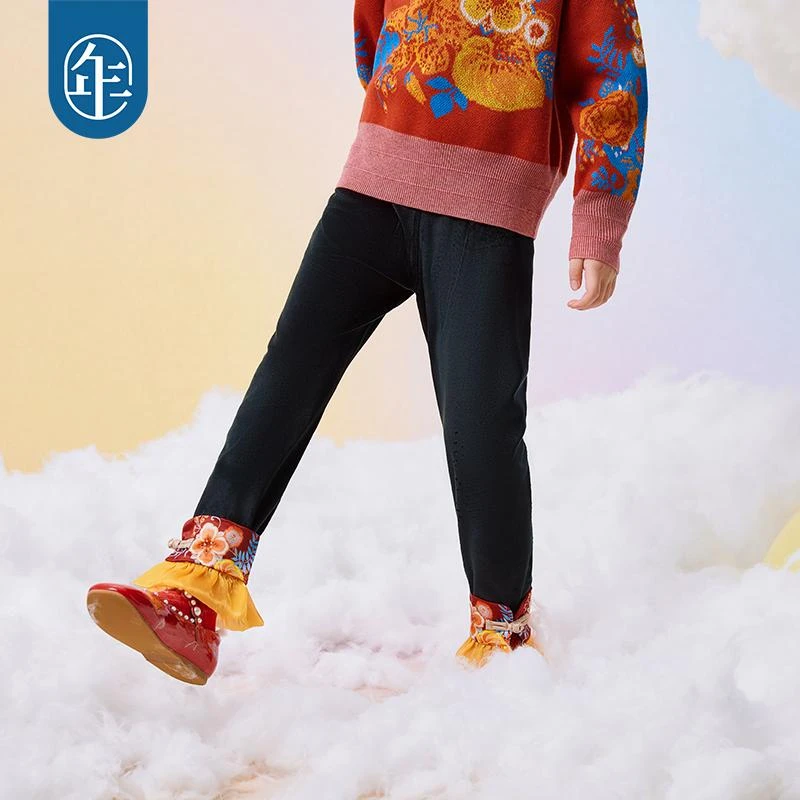 【清风花影】年衣童装女童打底裤2024冬新款女孩修身弹力长裤加绒