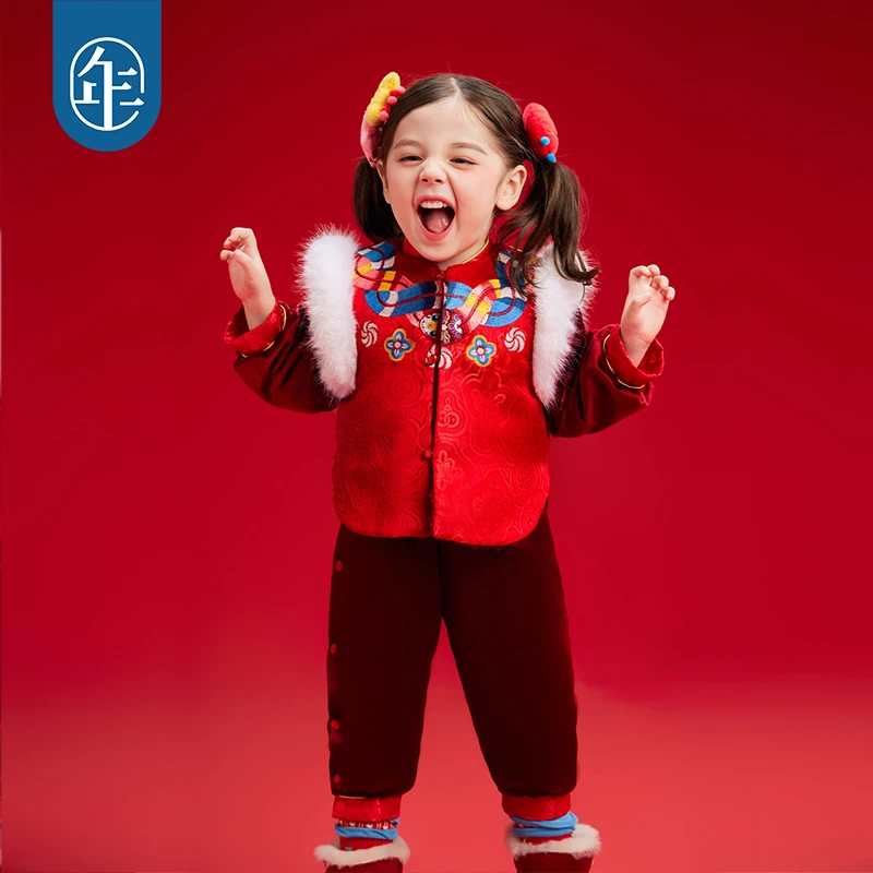 【蛇来运转】年衣儿童哈衣爬服冬款宝宝新年装中式唐装连体衣套装G