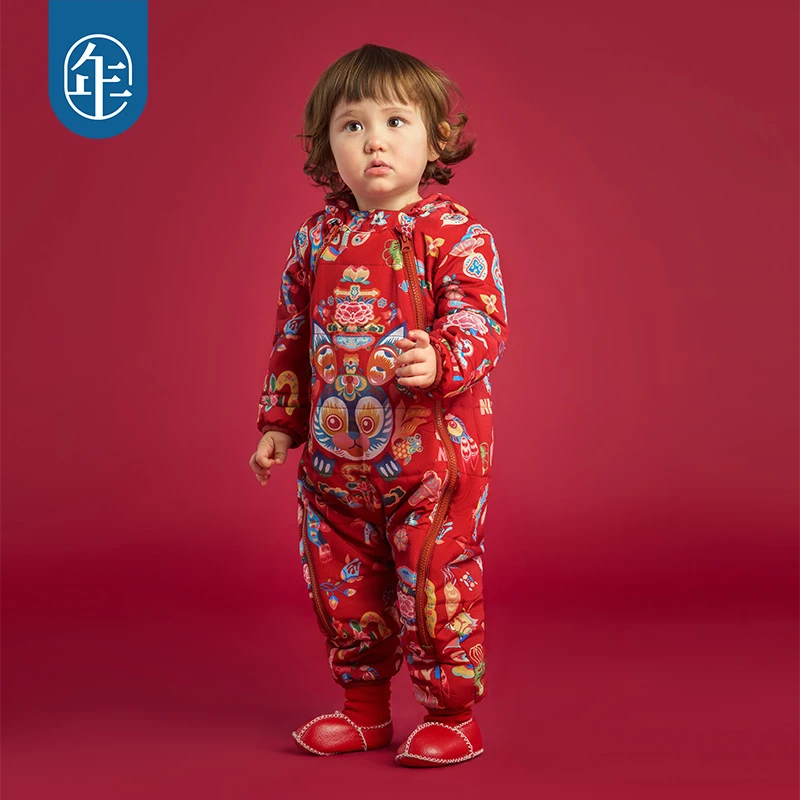年衣童装女宝宝连体衣花图兔兔造型连体外出棉服秋冬N3224005G04