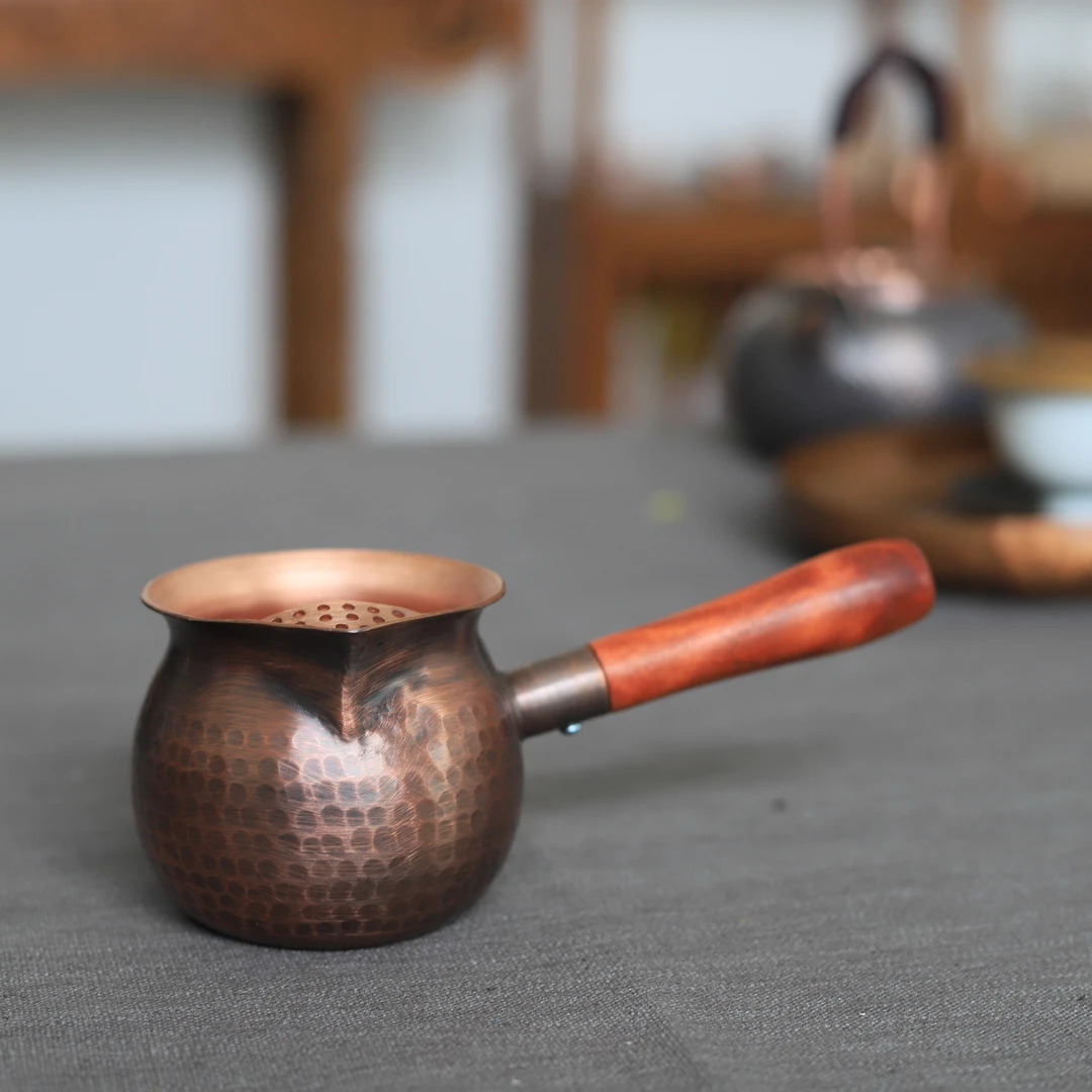 纯紫铜加厚手工公道杯长柄侧把分茶器罐罐煮烤茶罐家用公杯茶具
