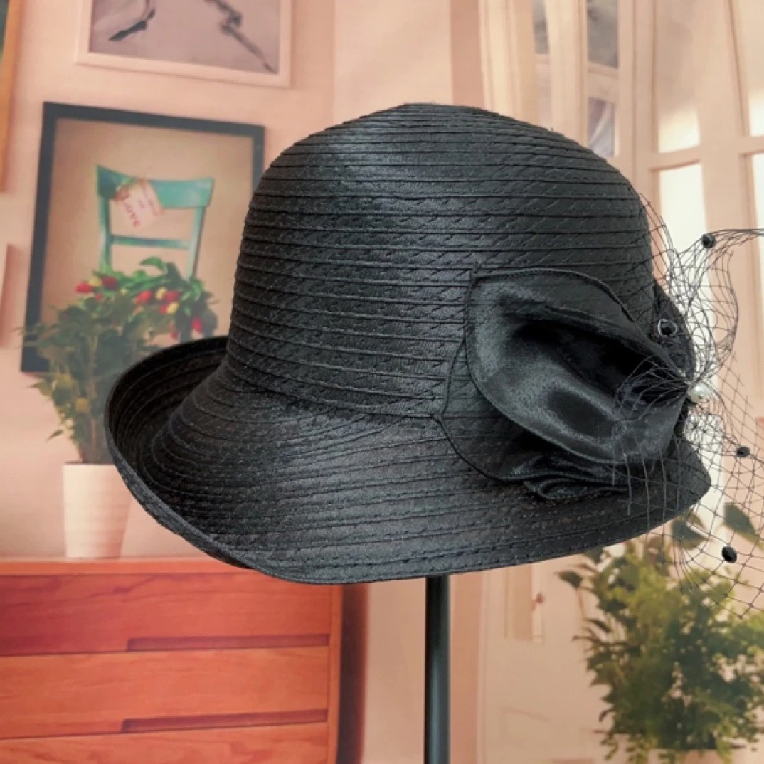 新款有网欧根纱女士夏季时尚中老年遮阳帽可折叠百搭半卷檐礼帽