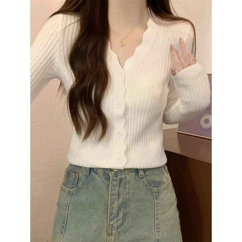 v领长袖针织开衫毛衣外套女春秋季修身短款小个子内搭打底衫上衣