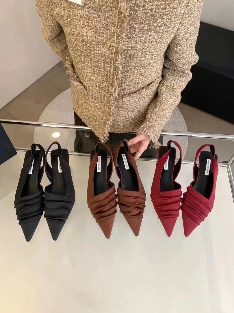 2024新款气质小众高跟鞋包头凉鞋百搭细跟浅口尖头显瘦单鞋