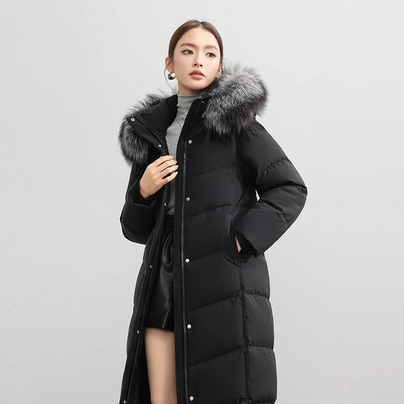 【丽公主专属】新款羽绒服女长款过膝银狐大毛领连帽鸭绒厚冬季4032