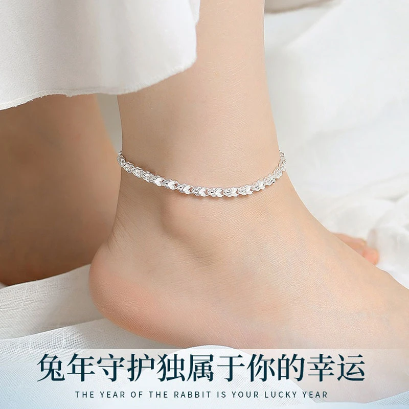 足银脚链 幸运兔999纯银脚链女足环女生性感脚踝链生日礼物送女友