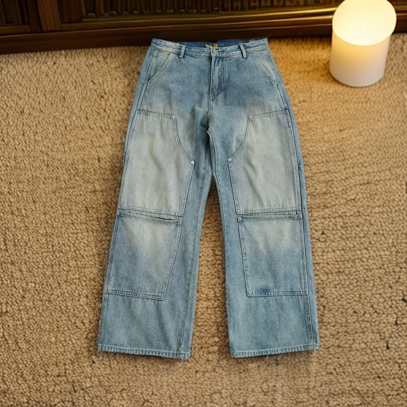 男士高品质牛仔裤弹力工装阔腿裤做旧水洗潮流显瘦百搭宽松拖地裤