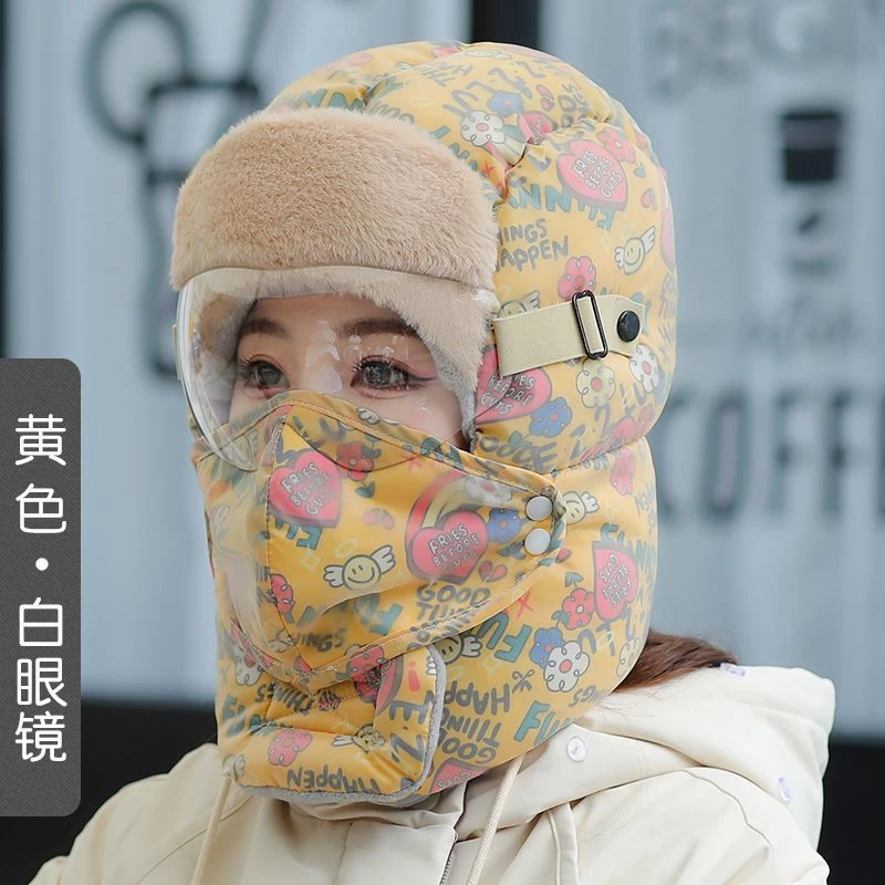 冬季加绒加厚防风面罩保暖神器电动车骑行男女头套棉帽雷锋帽时尚