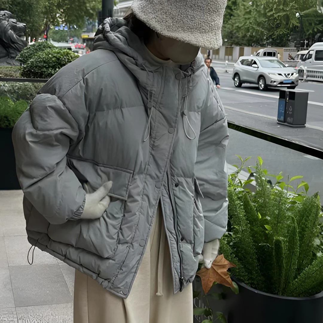 阿梅家丑笑笑韩版连帽羽羽2024冬季新款宽松羽羽外套棉服外套