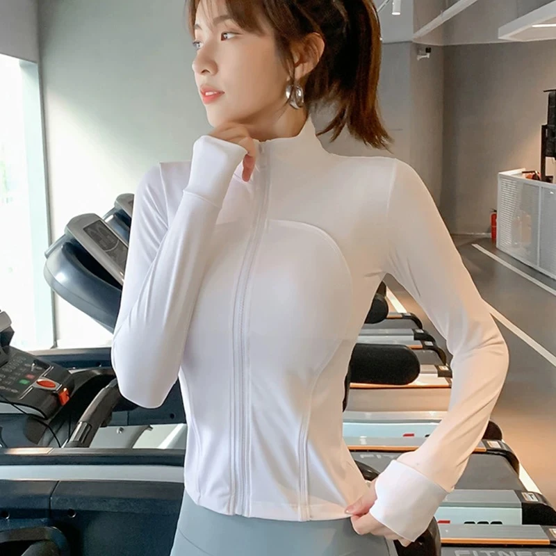 立领拉链运动外套女紧身瑜伽服长袖ins网红运动跑步修身显瘦上衣