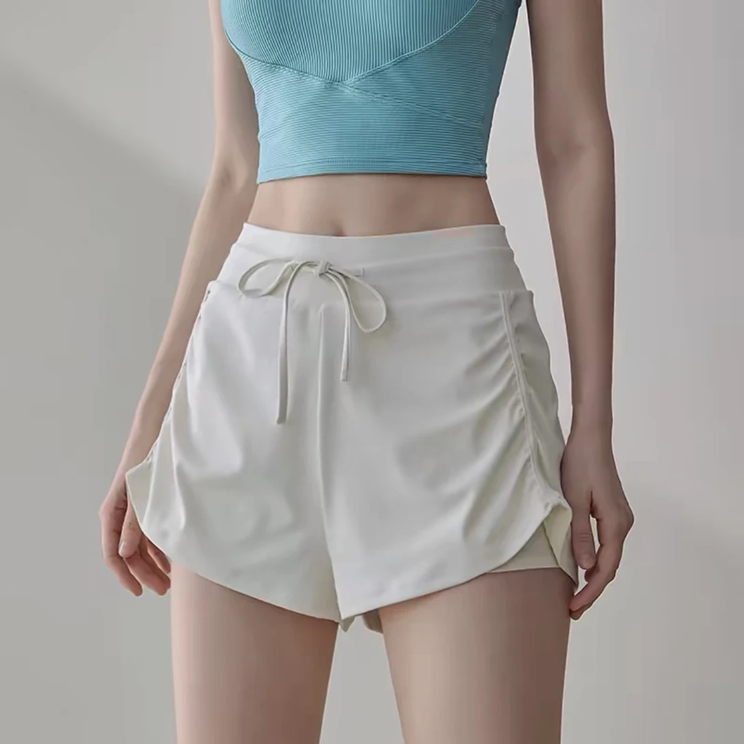运动短裤夏防走光马拉松跑步健身训练三分裤女高级感侧抽绳瑜伽裤